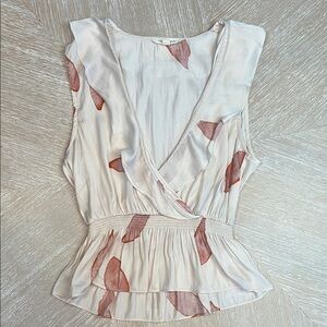 Grade & Gather Sleeveless Peplum Wrap Top Leaf Print
